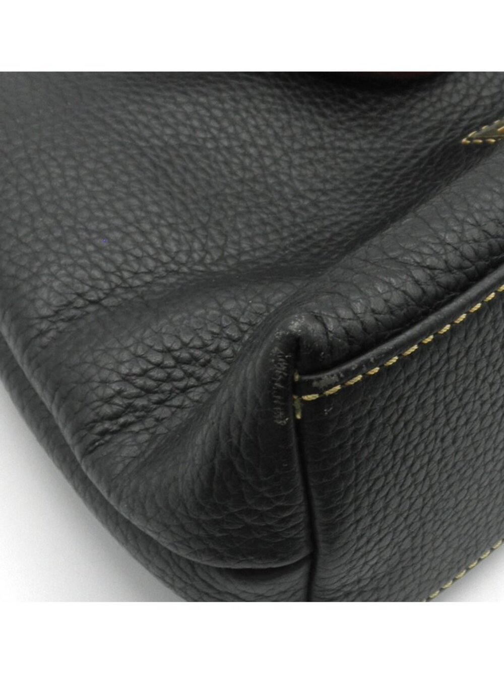 Dooney & Bourke Black Pebbled Leather Brown Accents Crossbody Satchel Handles - Picture 11 of 16